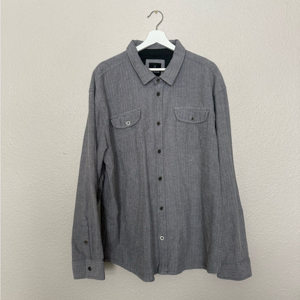 Prana Gray Herringbone Button-Up Shirt